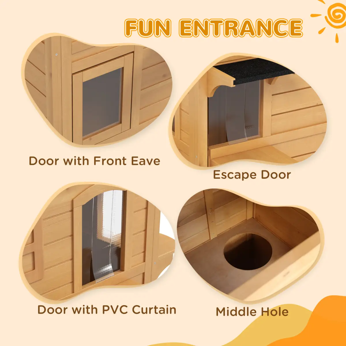 PawHut Wooden Cat House Cat Cave Pet Shelter Condos Outdoor Natural Wood Finish - Cat House