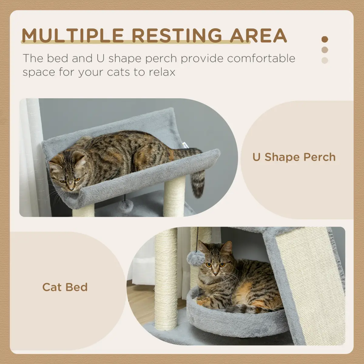 PawHut Cat Tree Tower for Indoor Cats w/ Scratching Posts, Pad, Light Grey, Toy Ball - Cat Tree