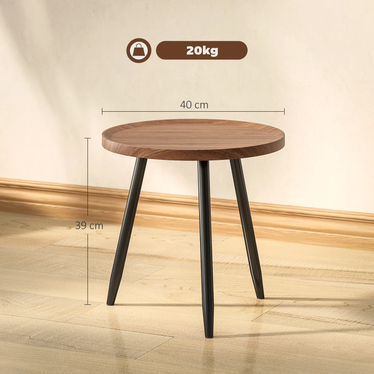 HOMCOM Round Side Table 50cm Tray Living Room by HOMCOM