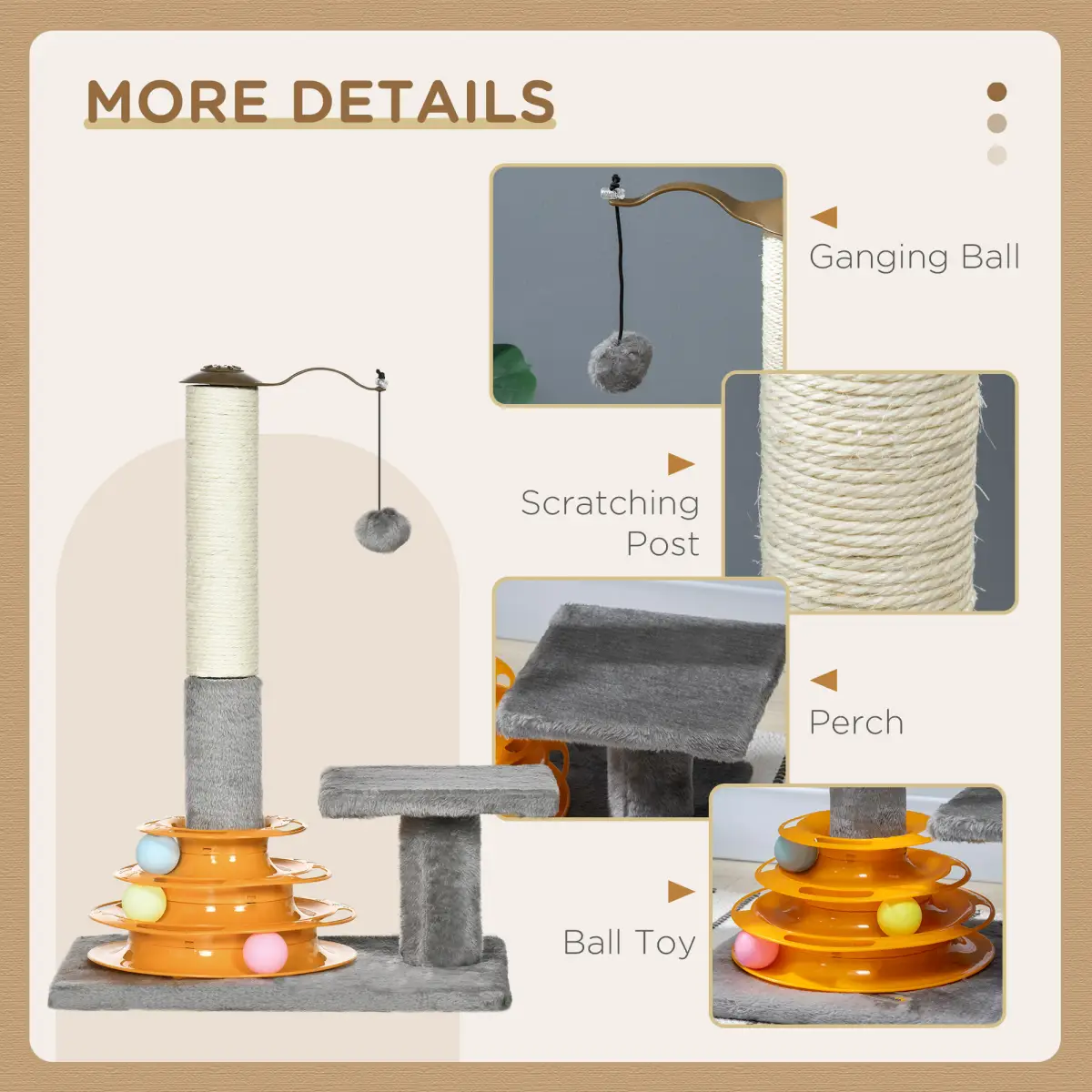 PawHut PawHut 56cm Cat Tree for Indoor Cats, Scratching Post w/ Cat Toys - Grey -