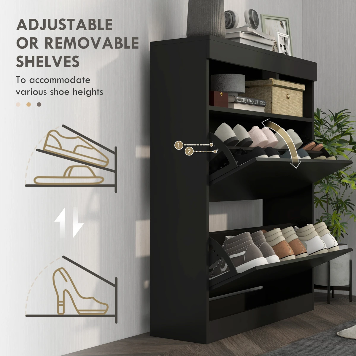 HOMCOM Shoe Cabinet Holds 12 To 16 Shoes Two Flip Drawers Wall Mount Or Freestanding Space Saving For Entryways by HOMCOM