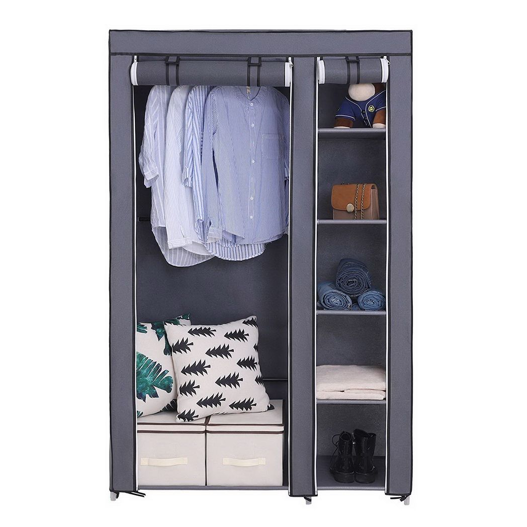N/A 67" Portable Clothes Closet Wardrobe with Non-woven Fabric and Hanging Rod Quick and Easy to Assemble Gray -