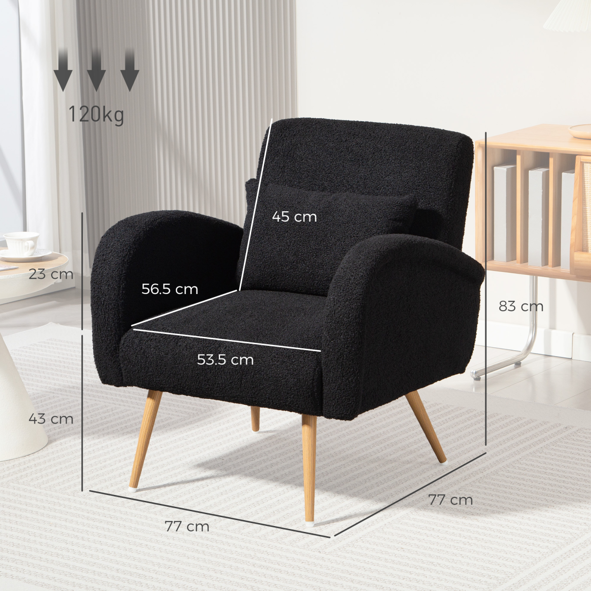 HOMCOM Teddy Fleece Upholstered Accent Chair with Metal Legs, Black - from HOMCOM