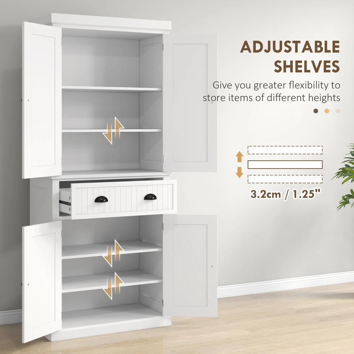 HOMCOM White Freestanding Cabinet 72x30 Drawers Kitchen - Sideboard
