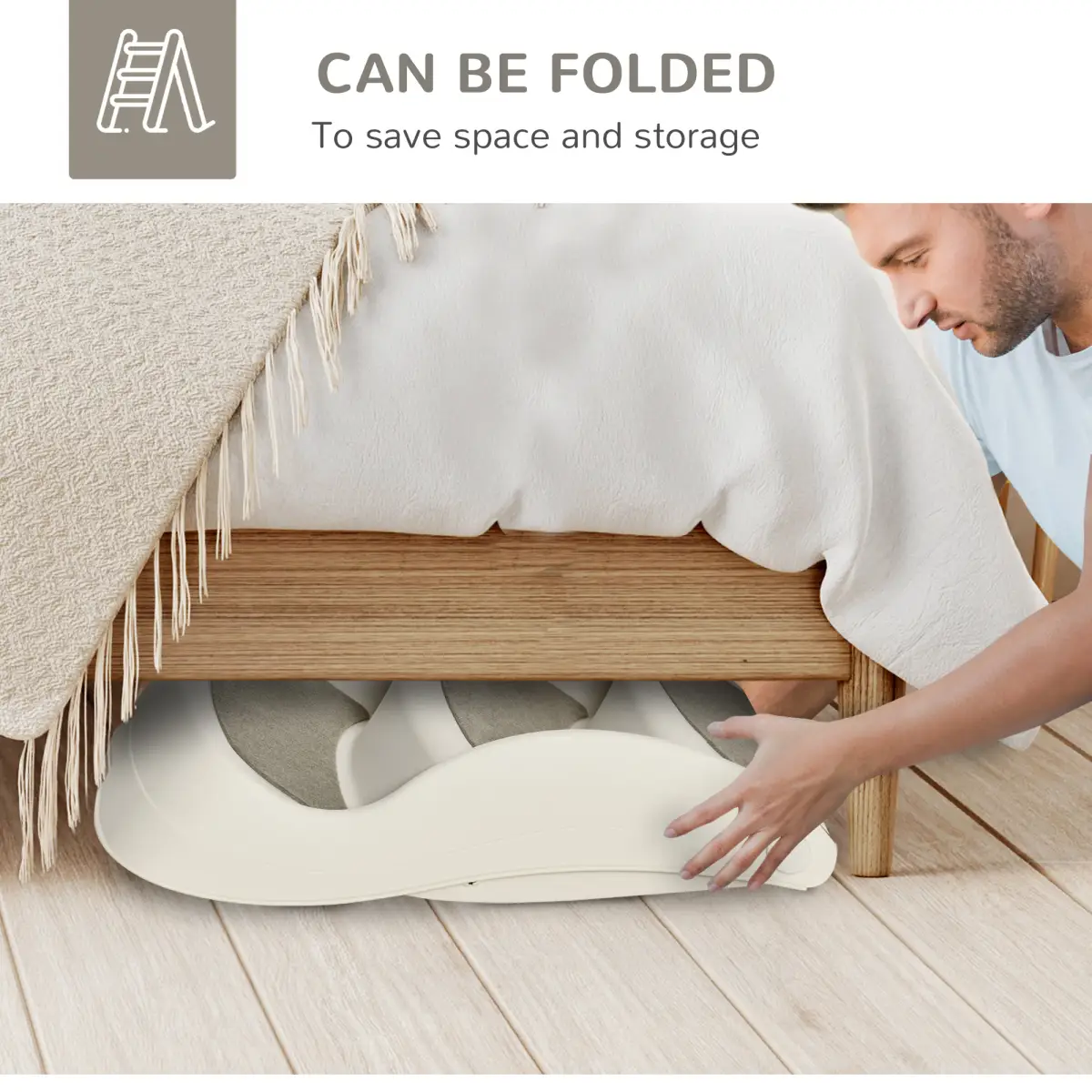 Pawhut Portable Dog Steps Non-slip Pet Stairs 3-Step Design for High Beds Sofas, Cream - Dog Steps