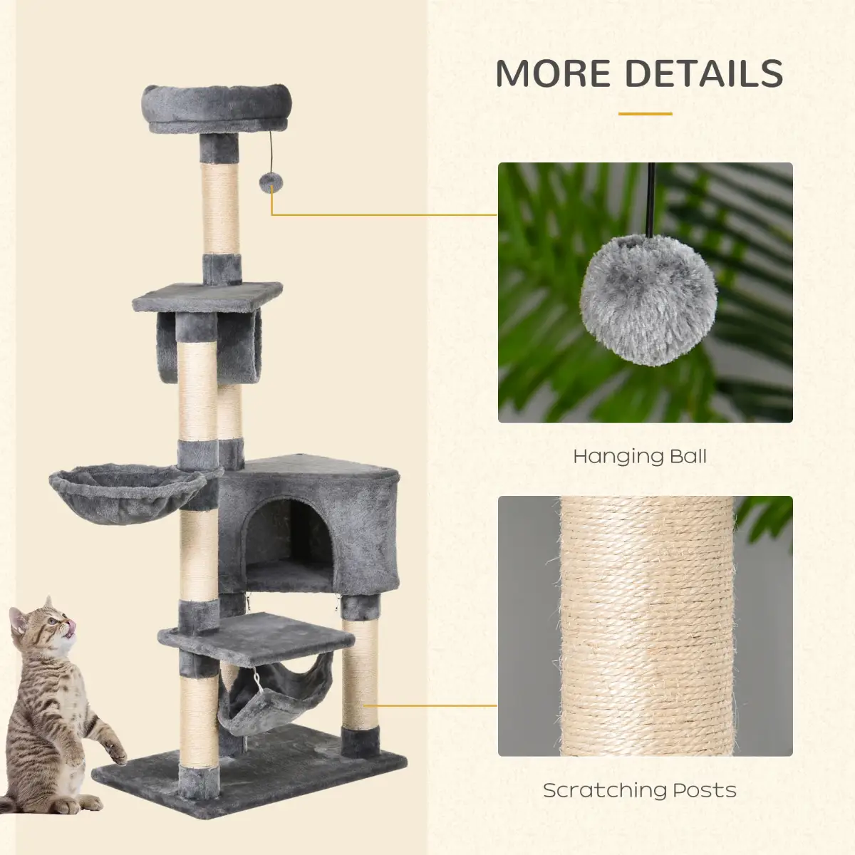 Unbranded 150CM Cat Tree Tower Kittens Activity Stand House Scratching Posts Pawhut - Cat Tree