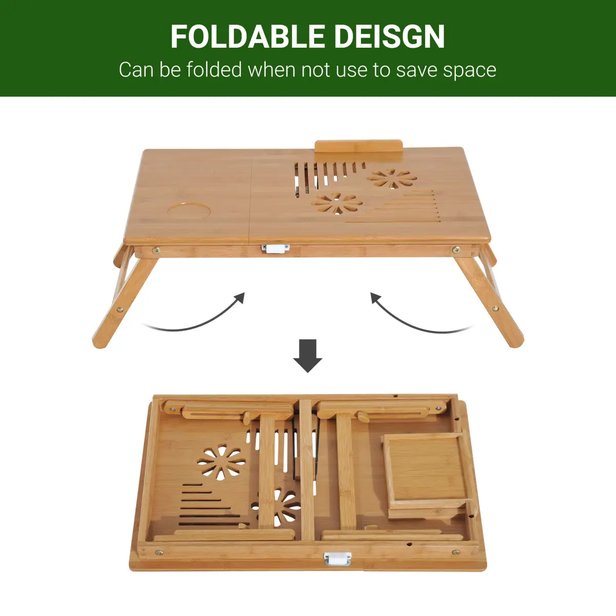 Unbranded Portable Laptop Desk Notebook Tray PC Bed Drawer Adjustable Bamboo HOMCOM - Desk
