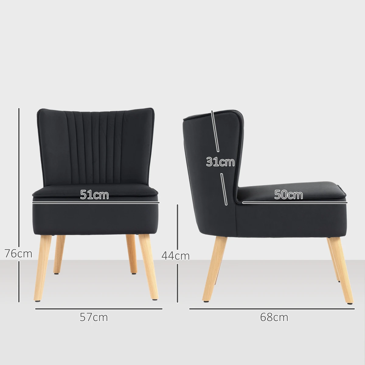 HOMCOM Velvet Tub Chair Compact Padding For Living Room - Accent Chair