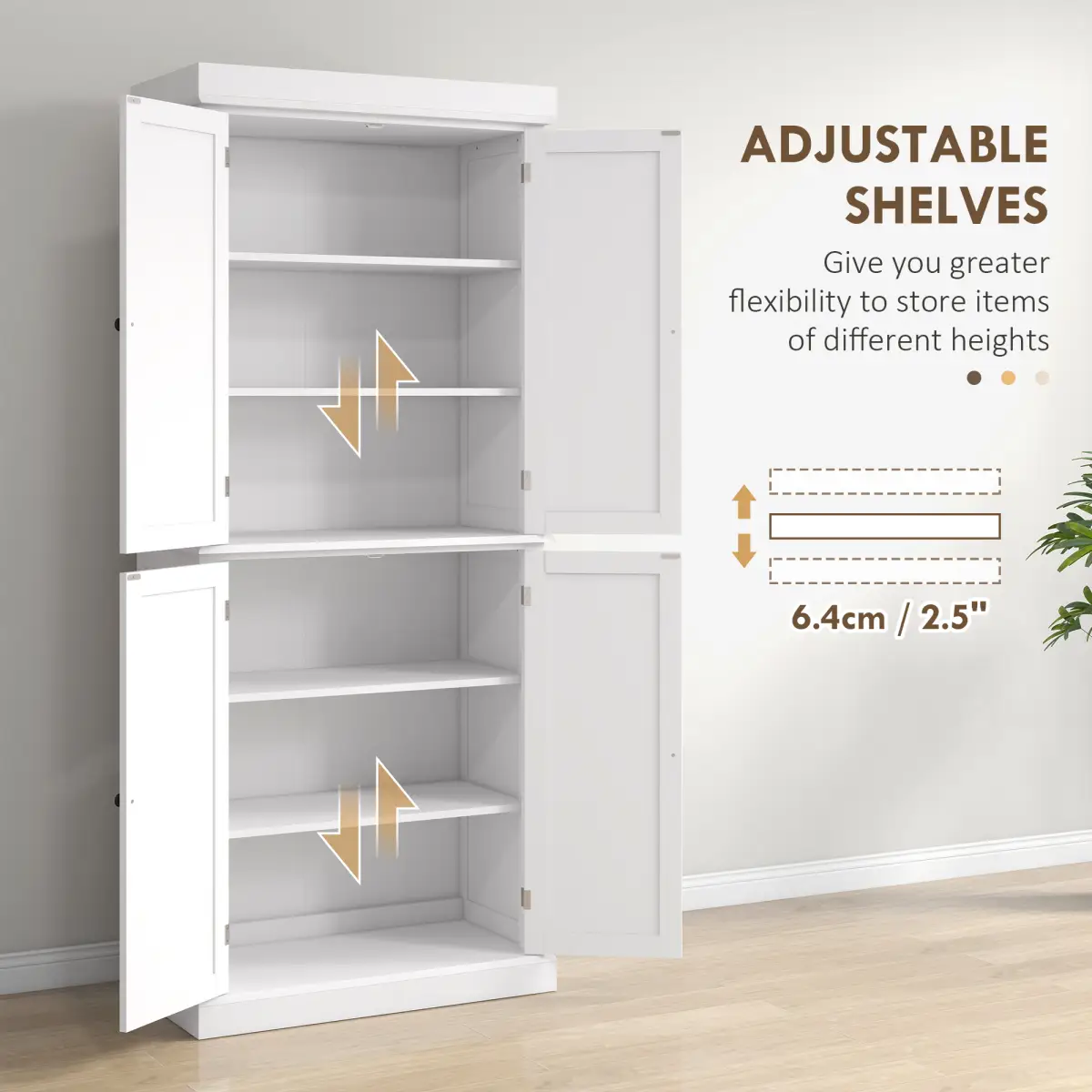 HOMCOM Freestanding Kitchen Cupboard, 6-Tier Cabinet Organizer w/ 4 Adjustable, White - Display Cabinet
