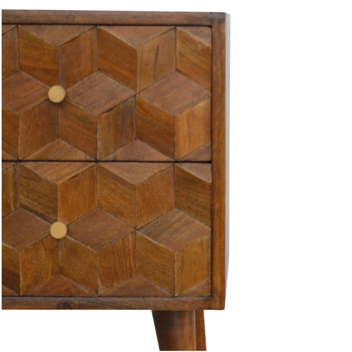 Artisan Solid Mango Wood Bedside Table Hand Carved Cube Drawer Fronts Bedroom Decor by Artisan Furniture