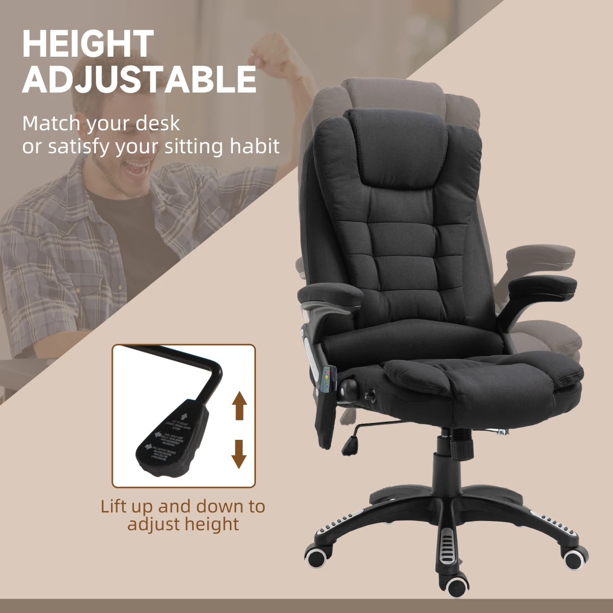 Premium Executive Recliner Chair With Heating Massage Six Points Back Shoulder Headrest For Home Office Black