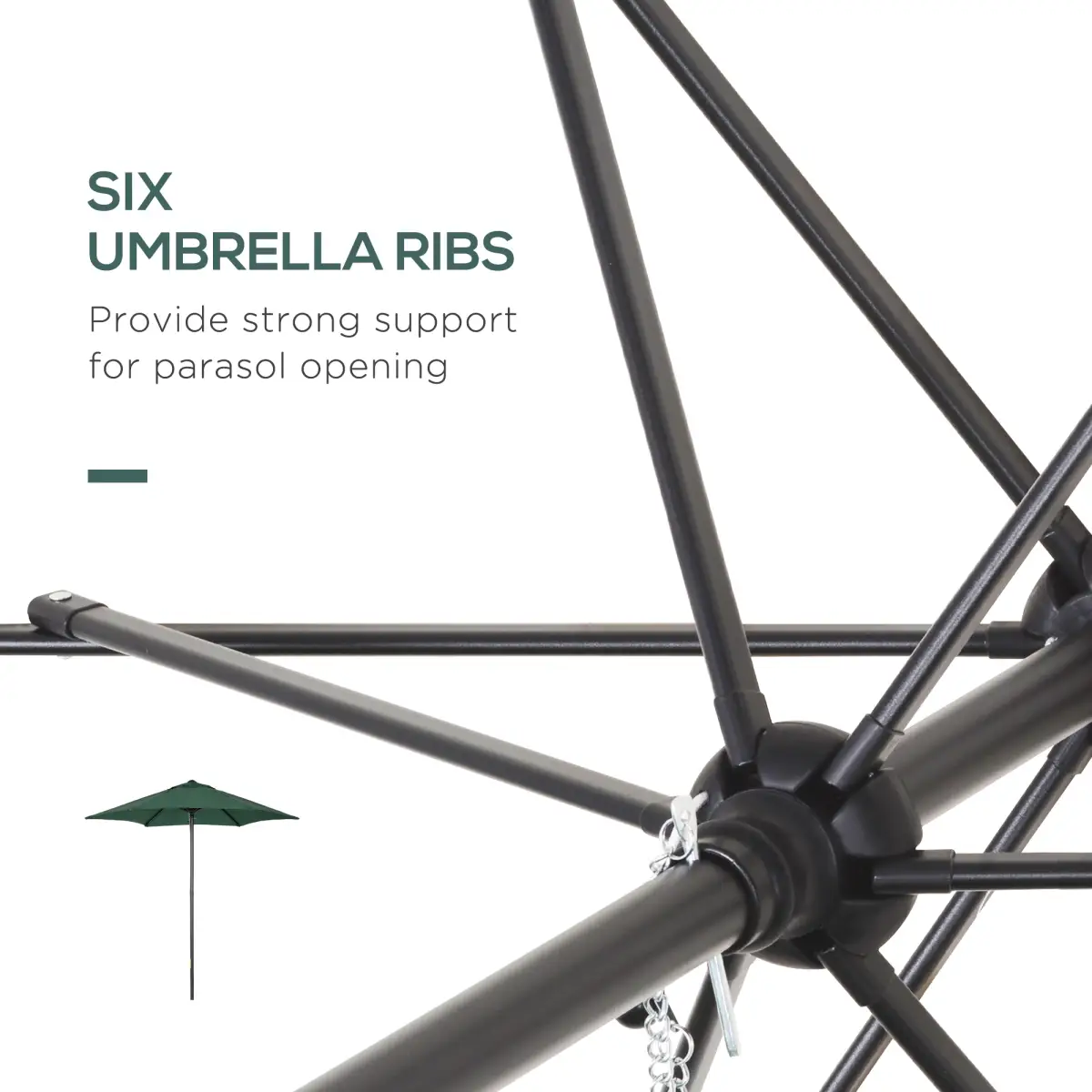 Outsunny 1.96m Parasol Patio Umbrella, Green - Parasol