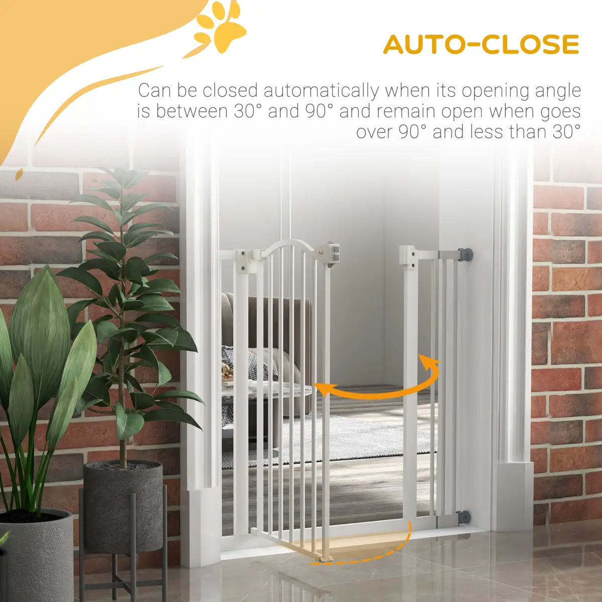 PawHut PawHut 74-87cm Adjustable Metal Pet Gate Safety Barrier w/ Auto-Close White - Pet Gate