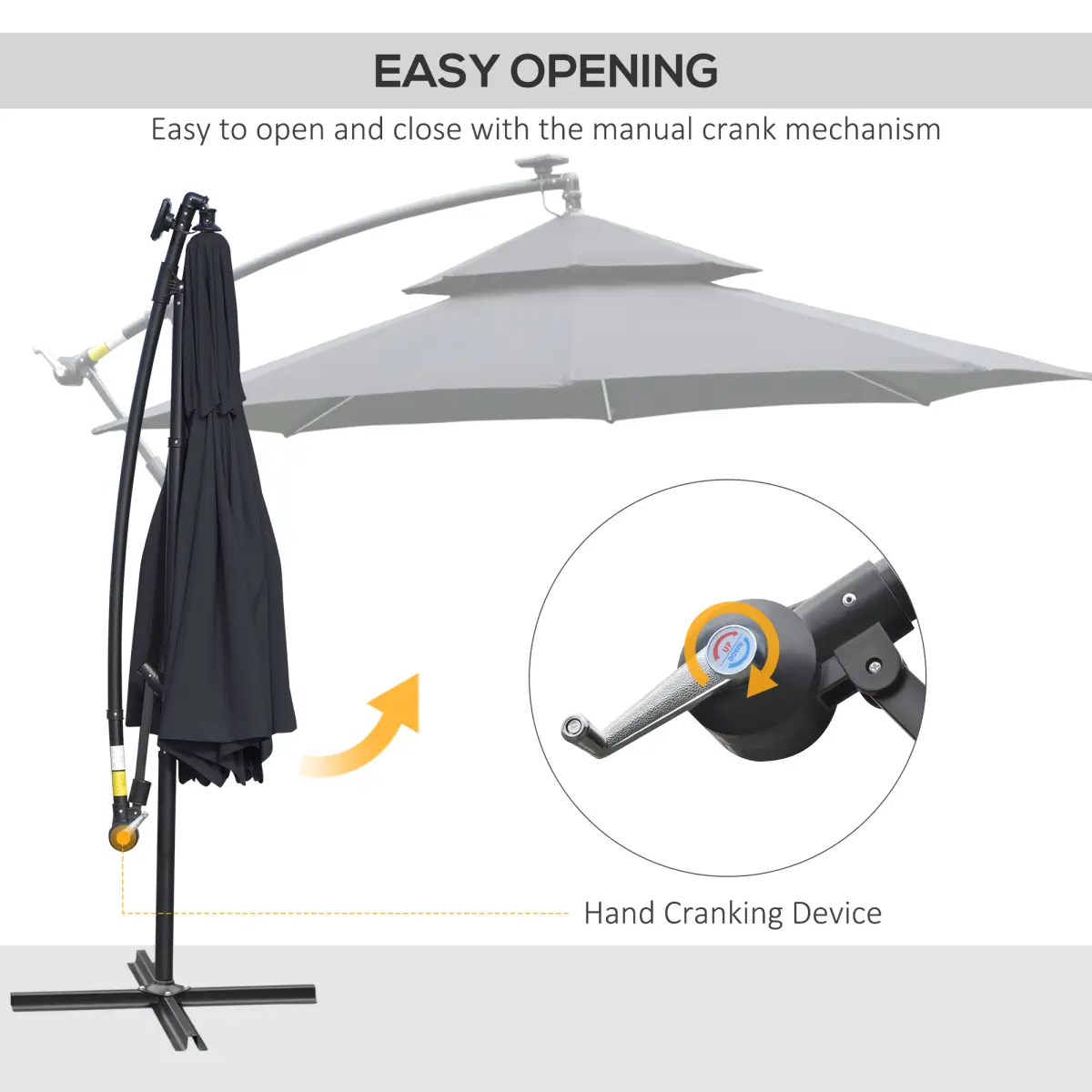 Outsunny Outsunny 3(m) Cantilever Parasol Hanging Banana Umbrella w/ lights, Black - Parasol