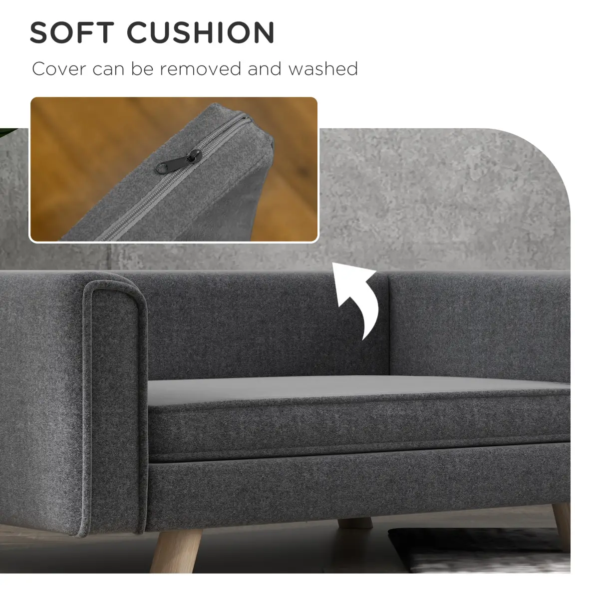 PawHut PawHut Elevated Dog Sofa Bed with Cushion for Medium and Small Dogs, Grey - Dog Beds
