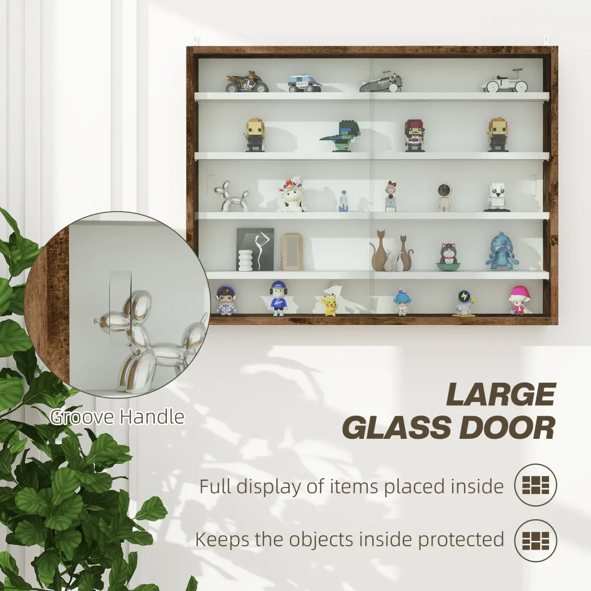 HOMCOM HOMCOM 5-Tier Wall Display Shelf Unit Cabinet w/ Shelves Glass Doors brown - Display Cabinet