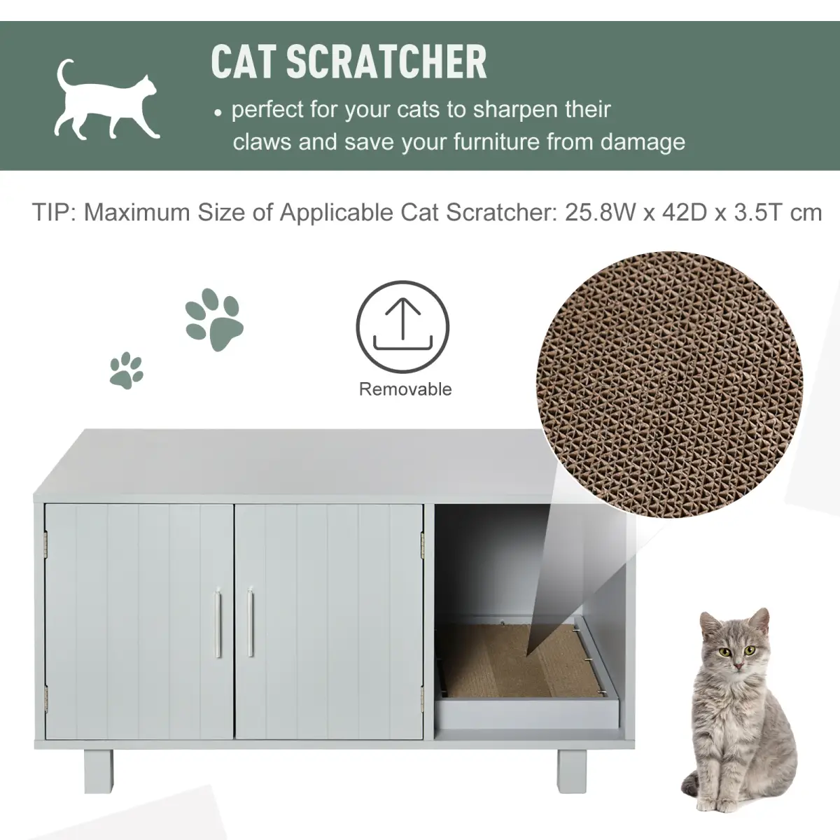 Unbranded Indoor Feline Cat Box Furniture Kitty Table w/ Scratch & Magnetic Doors, Grey - Cat House