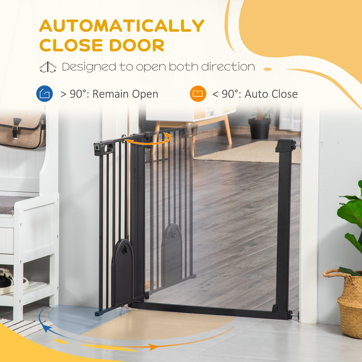 75-82 cm Pet Safety Gate, Stair Pressure Fit, Auto Close, Double Locking, Black - from Unbranded