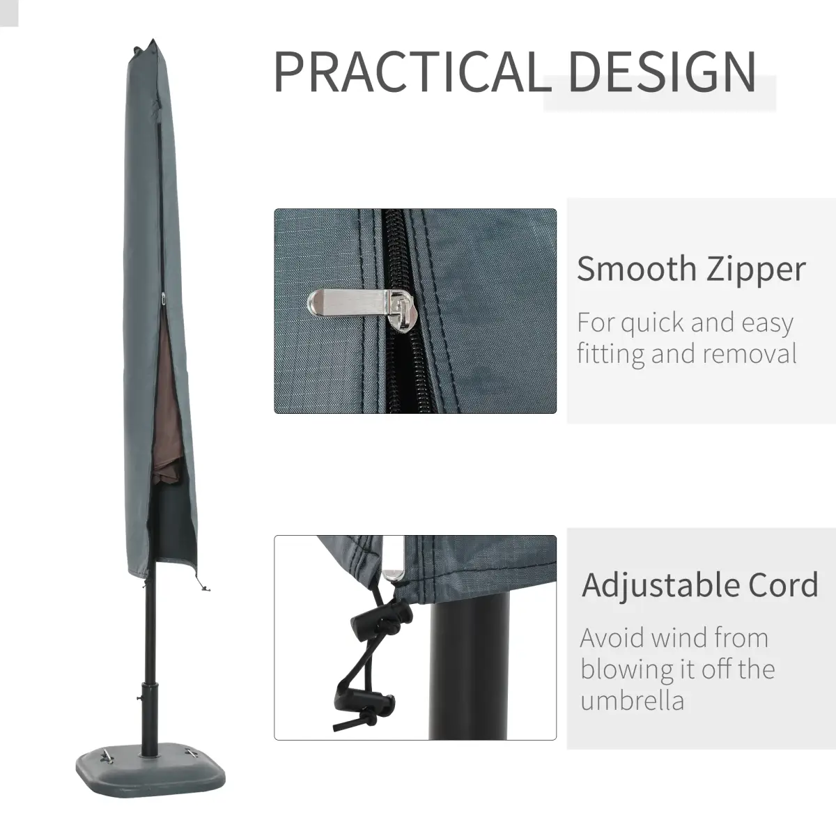 Outsunny Garden Offset Umbrella Parasol Waterproof Cover-Grey - Parasol