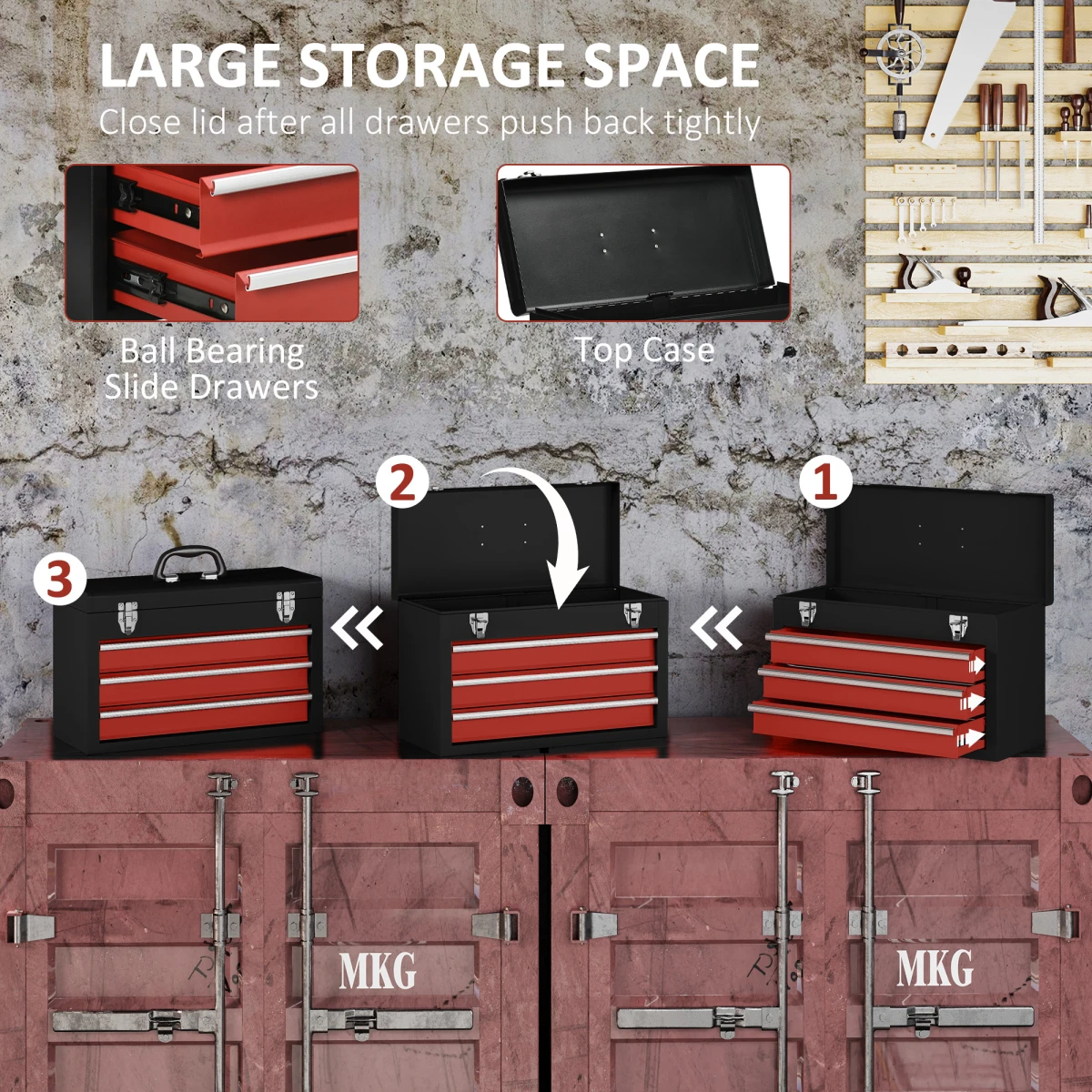 Premium Tool Chest 3 Drawer Lockable 51x22x32cm by Unbranded