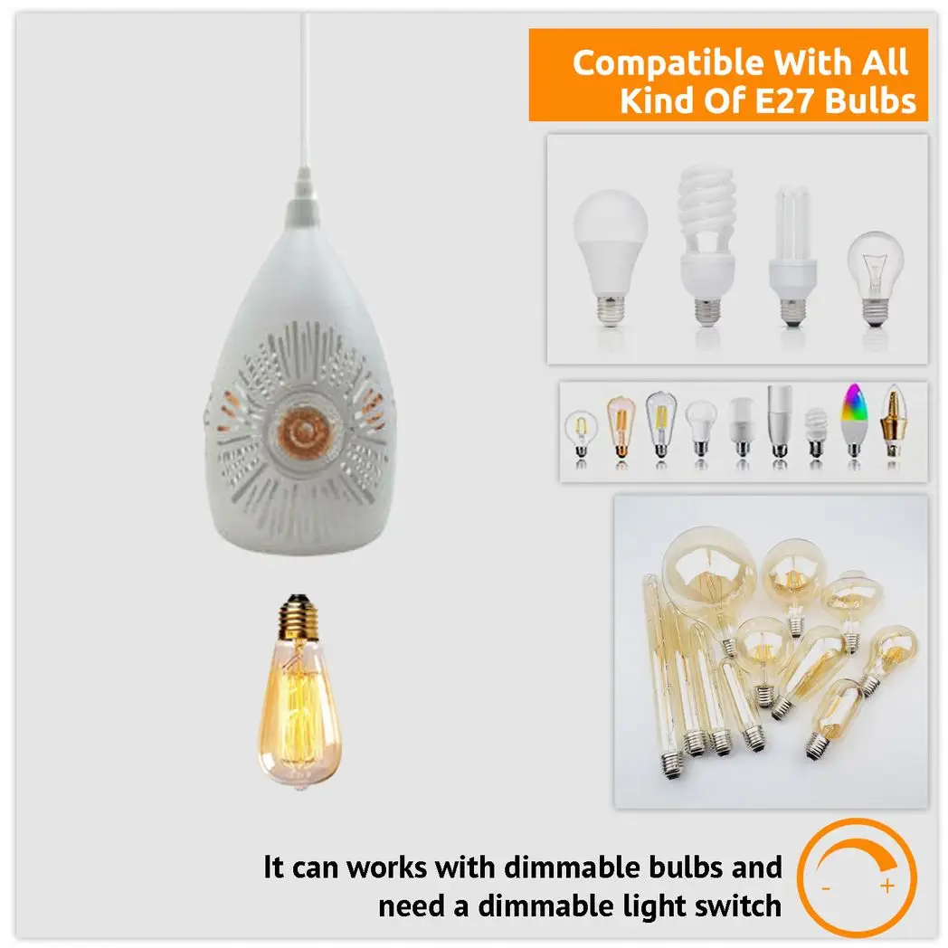 LEDSONE Vintage Industrial Ceiling Pendant Light, White Metal Shade Hanging Chandelier Lights - Pendant Lights