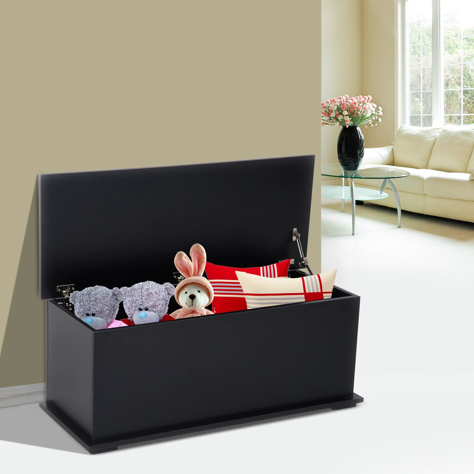 Homcom HOMCOM Ottoman Storage Box 100Lx40Wx40H With Lid Sturdy Chipboard Black For Living Room - Storage Box