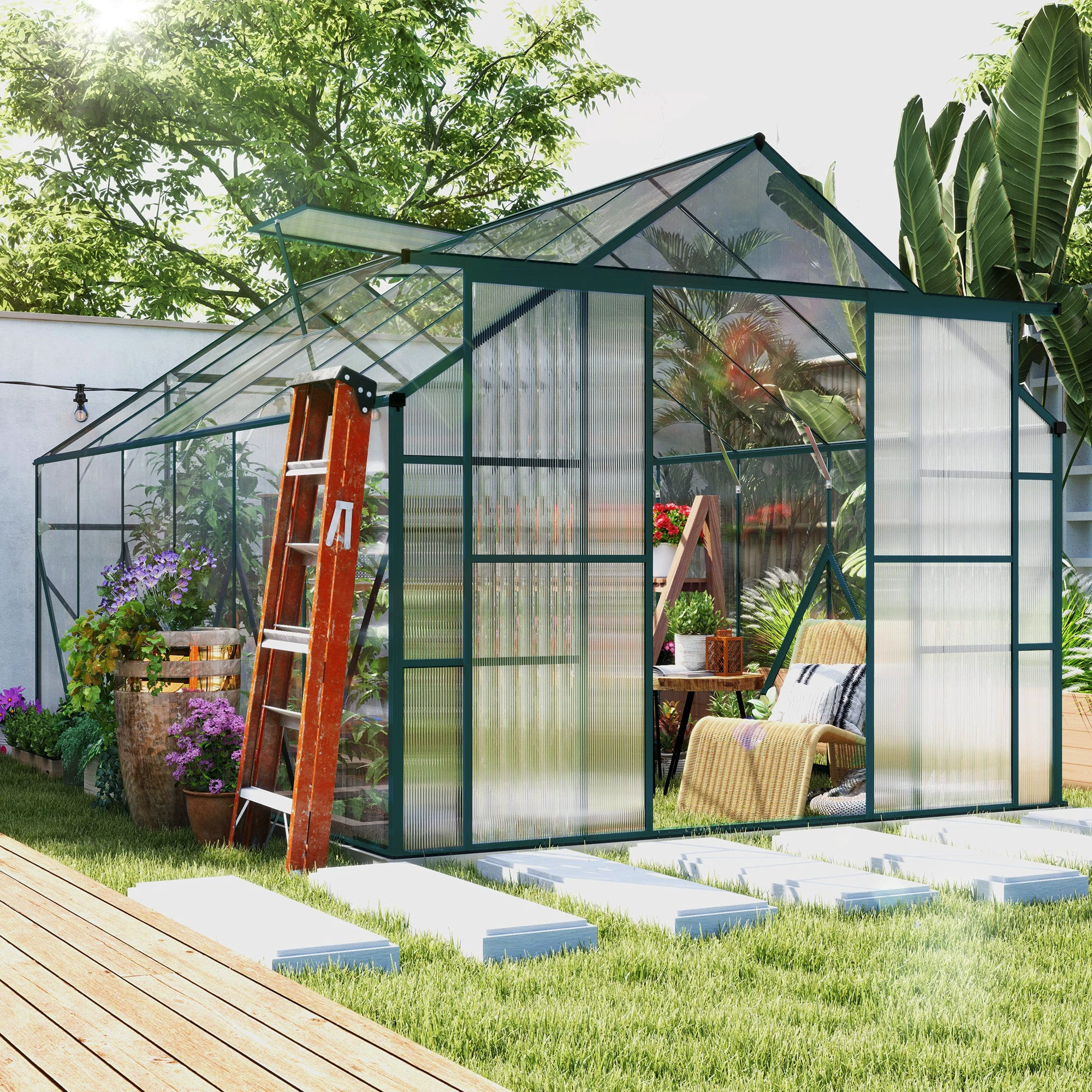 Unbranded Outsunny Walk In Greenhouse 8x12 Ft With Polycarbonate Panels And Double Sliding Door For Gardeners - Greenhouse