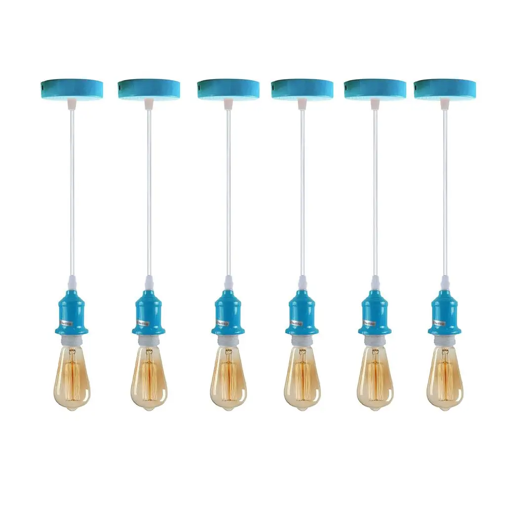 LEDSONE 6 Pack Industrial Pendant Light Fitting, Lampshade Addable E27 Lamp Blue Holder Fitting Set With PVC Cable - Pendant Lights