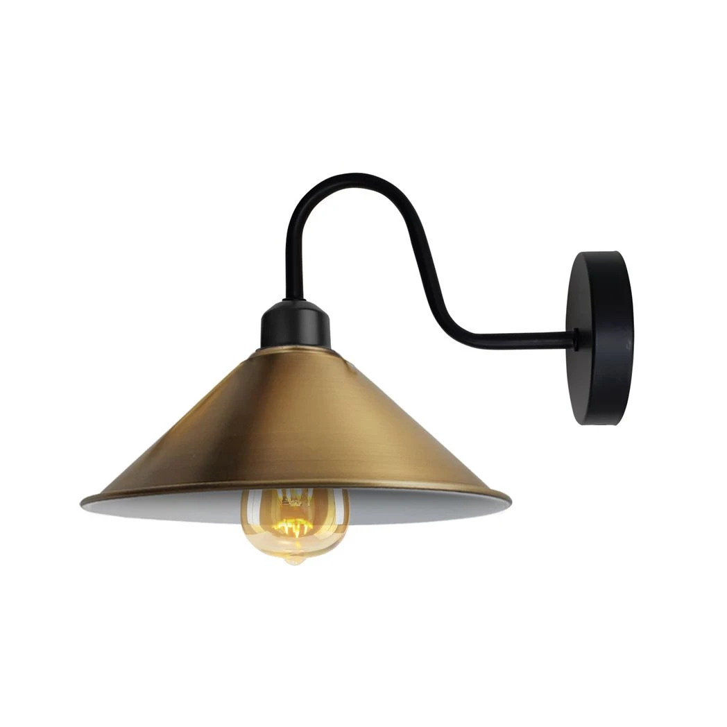 Vintage Wall Light Cone Shade Yellow Brass E27 Retro Decor by Un-branded