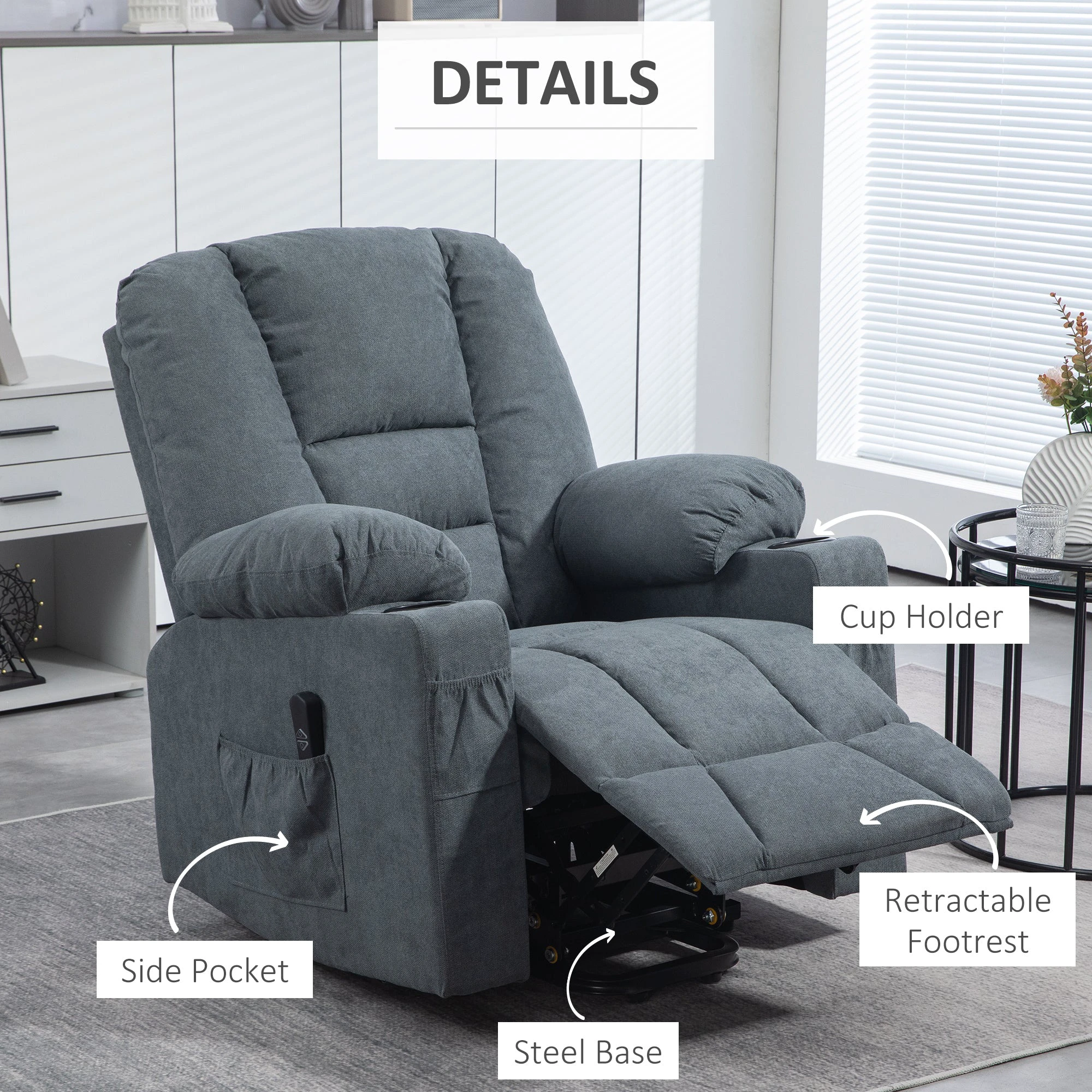 HOMCOM Riser and Recliner Chair w/ Remote, Lift Chair for Elderly, Light Grey by HOMCOM