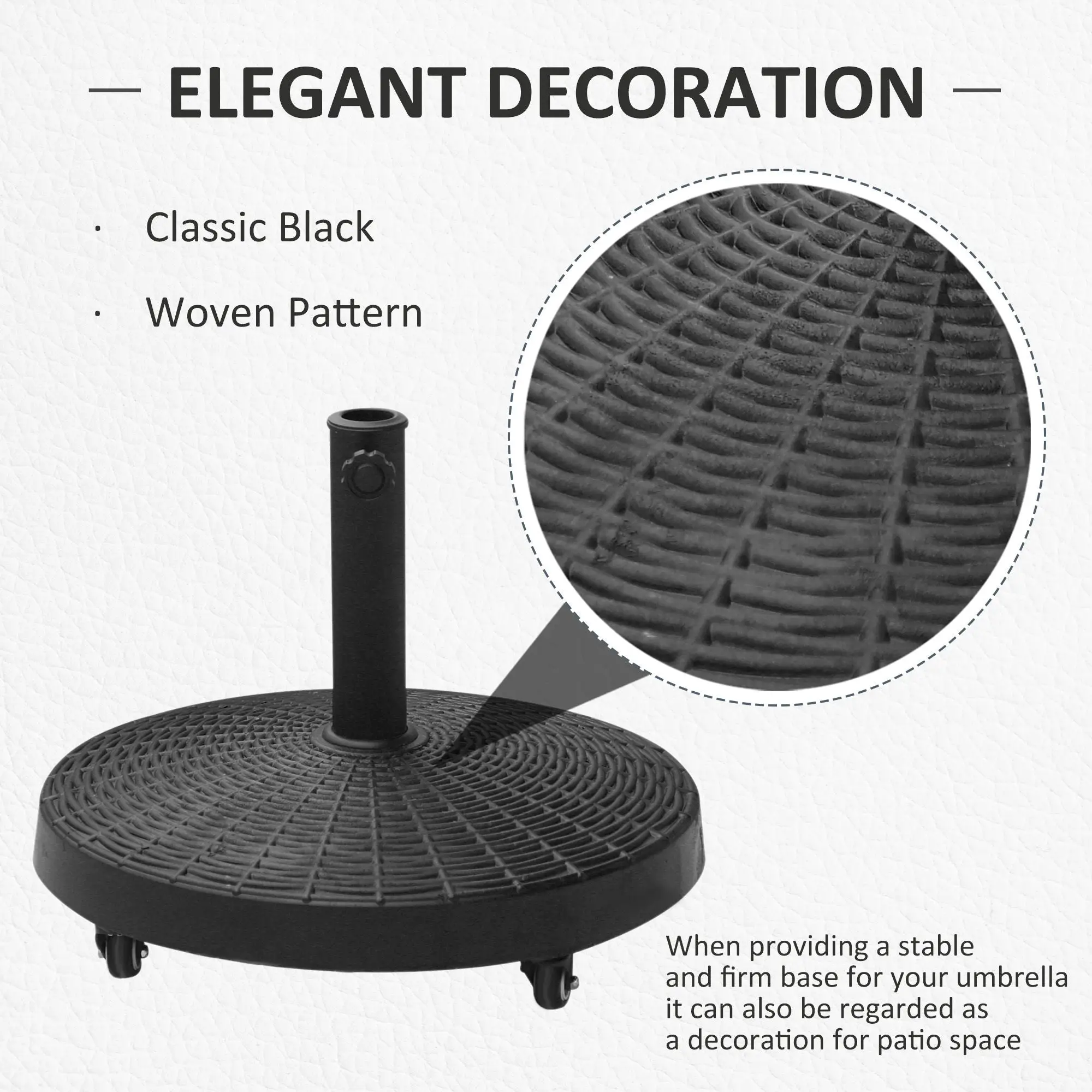 Outsunny Resin Patio Umbrella Base Parasol Stand Weight Deck Holder w/ Wheels Outdoor - Parasol