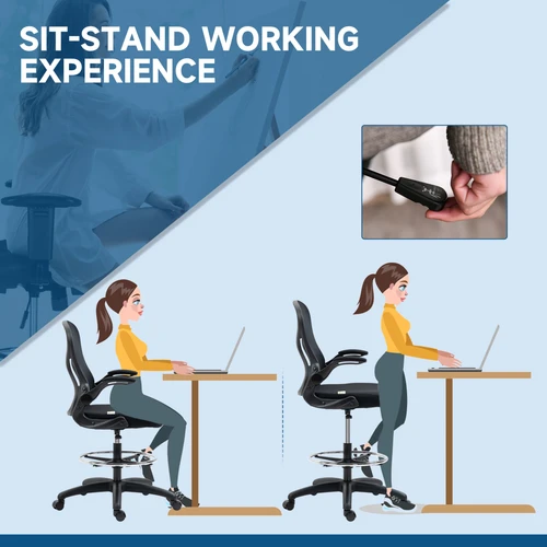 Vinsetto Vinsetto Draughtsman Chair Tall Office Chair w/ Adjustable Footrest Ring Black - Office Chair