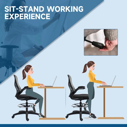 Vinsetto Draughtsman Chair Tall Office Chair w/ Adjustable Footrest, Dark Grey by Vinsetto