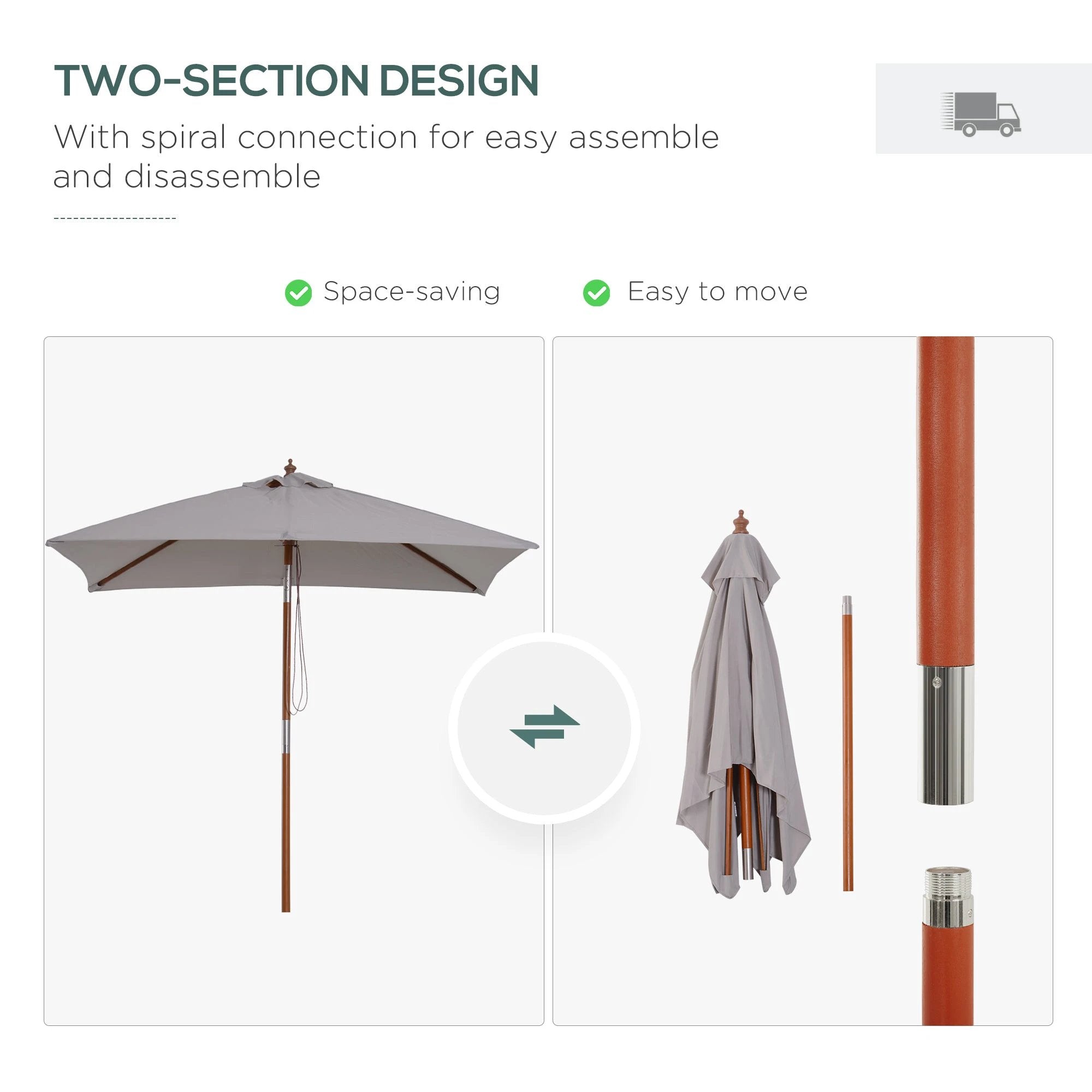 Outsunny Wooden Patio Umbrella Market Parasol Outdoor Sunshade Grey Outsunny - Parasol