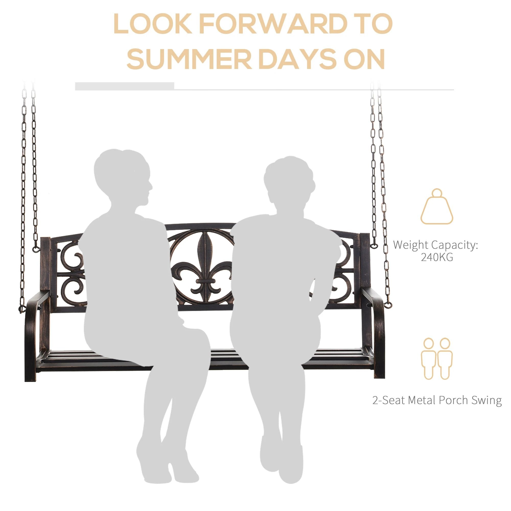 Steel Fleur-de-Lis Design Porch Swing Seat Bench with Chains by Outsunny