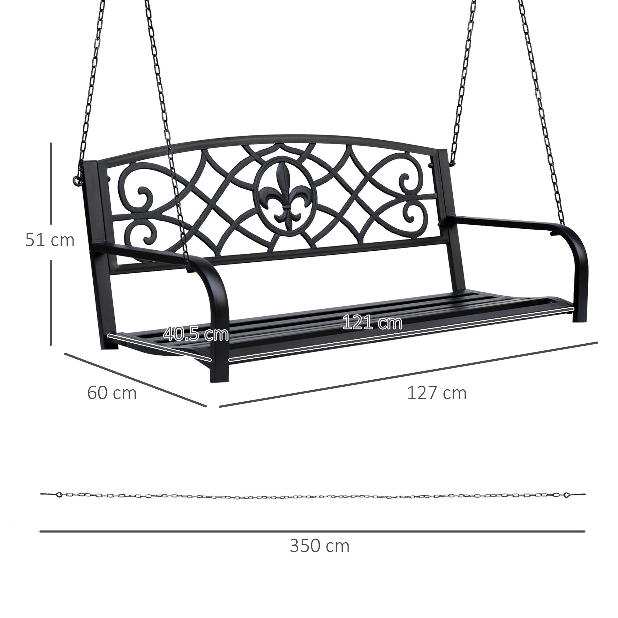 Steel Fleur-de-Lis Design Porch Swing Seat Bench with Chains by Outsunny