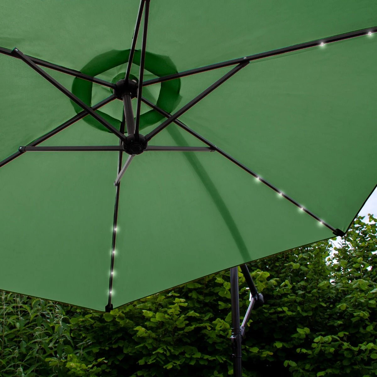 Green Cantilever Parasol 3m LED Fan Base Outdoor by Monster Shop