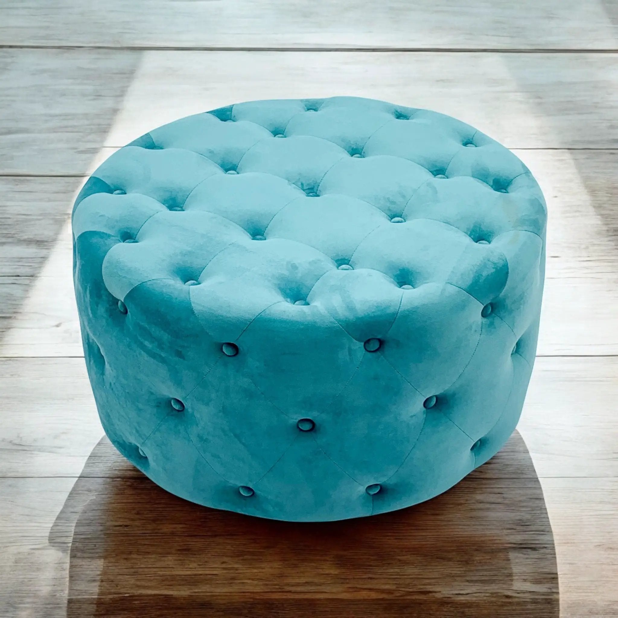 MSL 80X80CM BLUE BUTTONED ROUND FOOTSTOOL - Footstool
