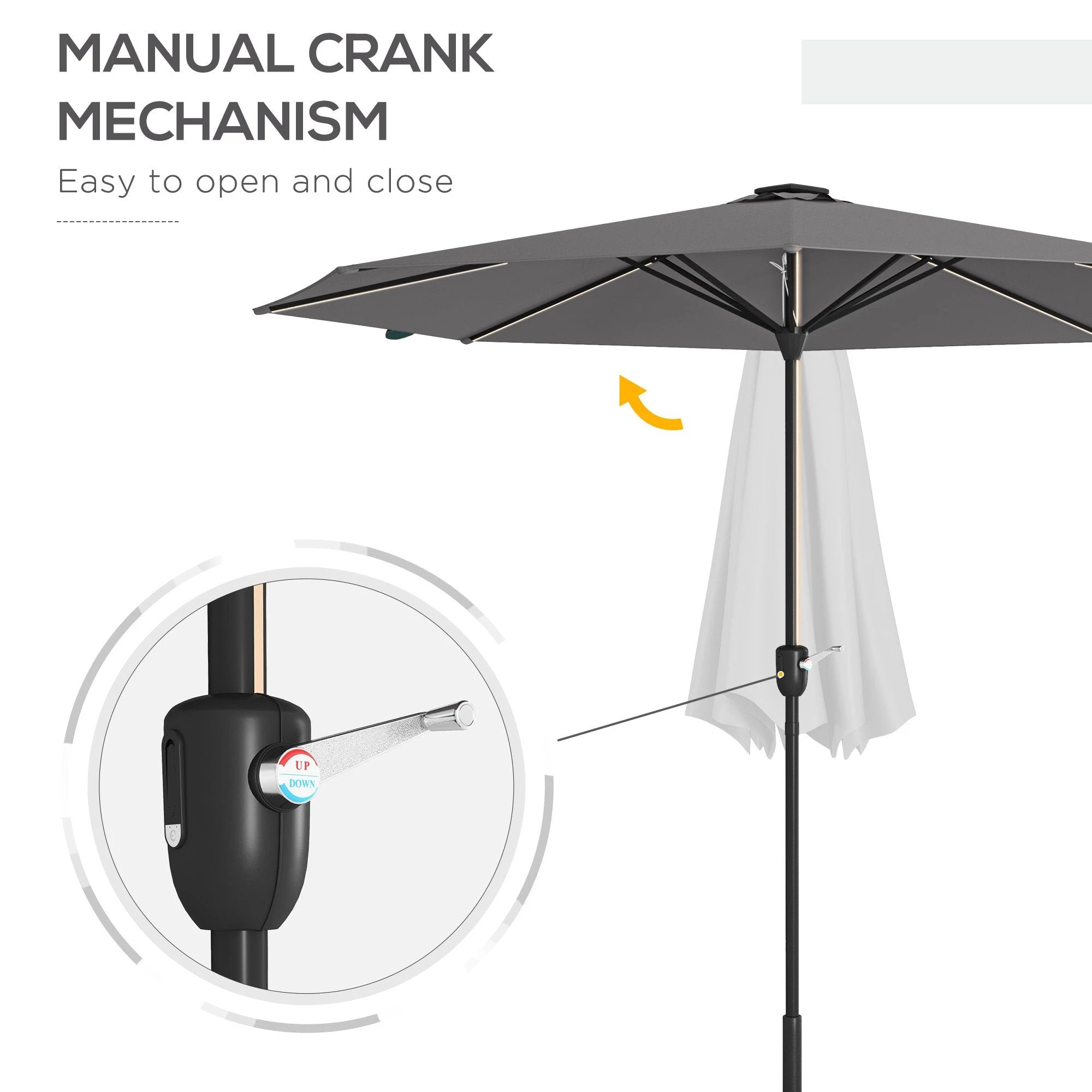 Outsunny Outsunny Solar Patio Garden Parasol with Lights for Outdoor, Charcoal Grey - Parasol
