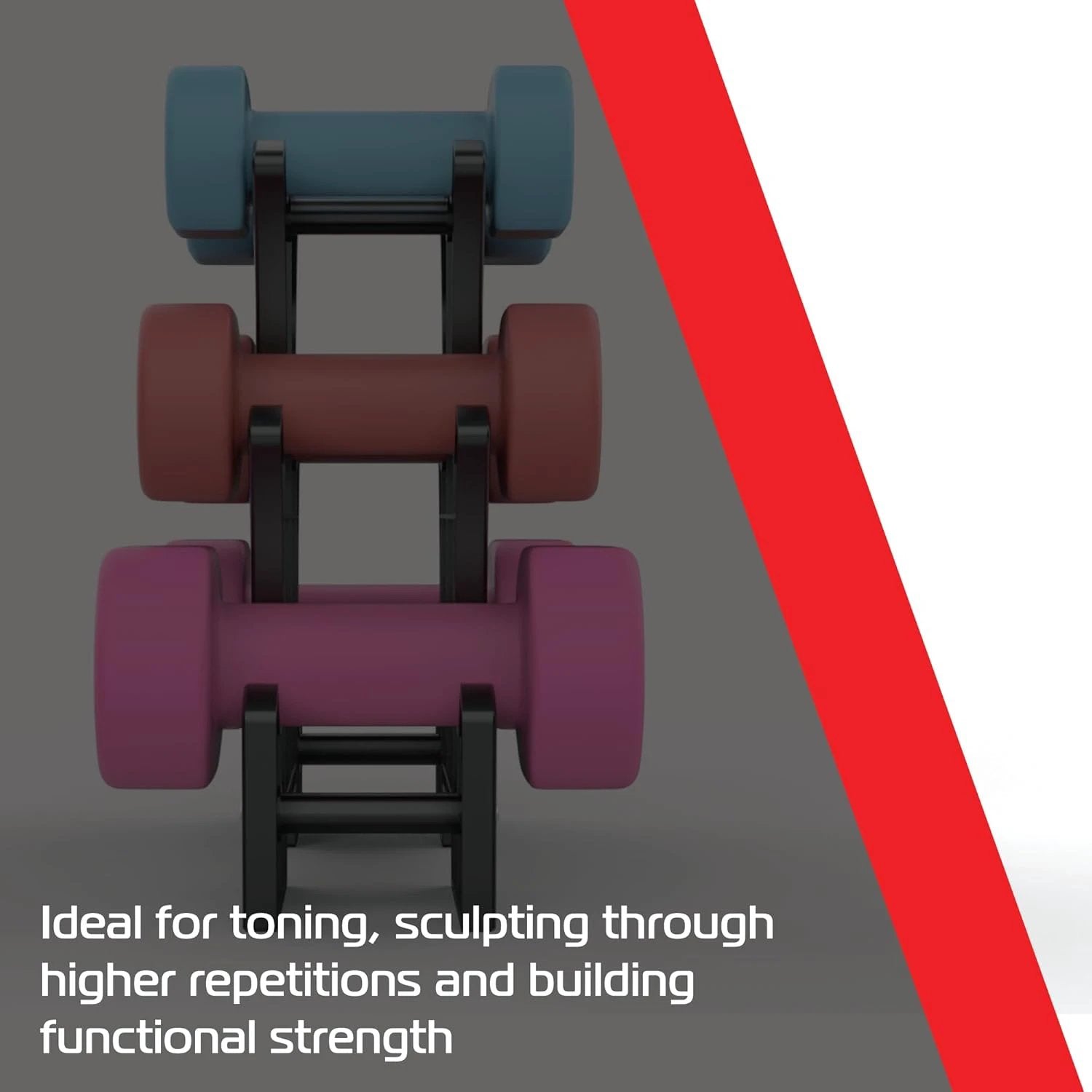Monster Shop 12kg Neoprene Dumbbell Set with Rack -