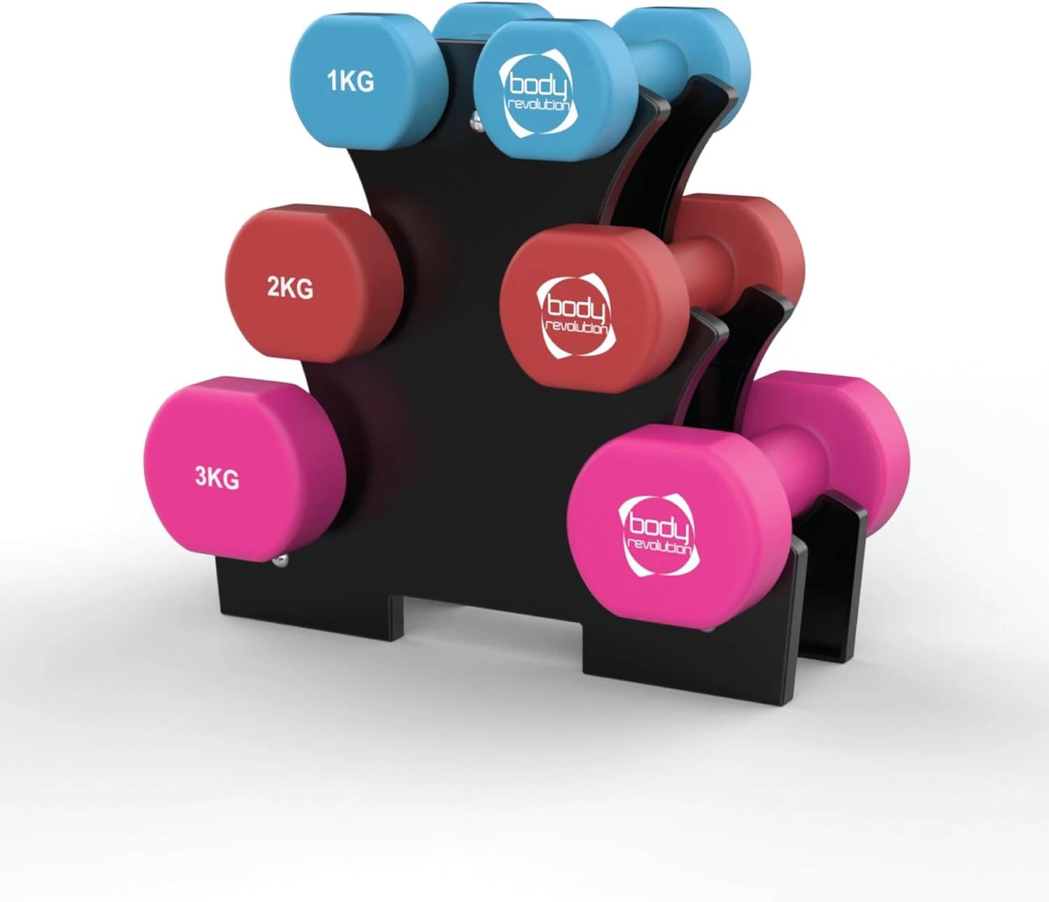 Monster Shop 12kg Neoprene Dumbbell Set with Rack -