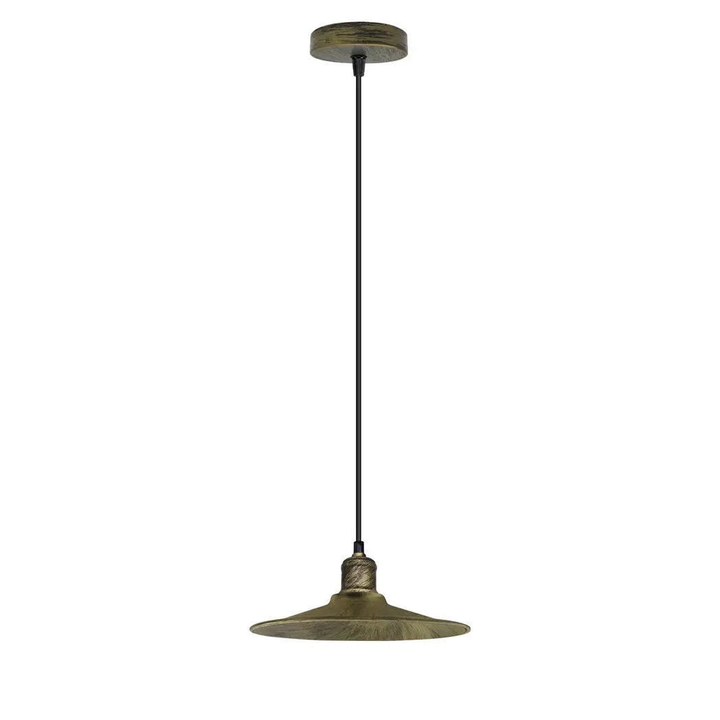 LEDSONE Vintage Industrial Brushed Brass Ceiling Pendant Light Adjustable Cord E27 Base Hand Brushed Finished Flat Cone Shaped - Pendant Lights
