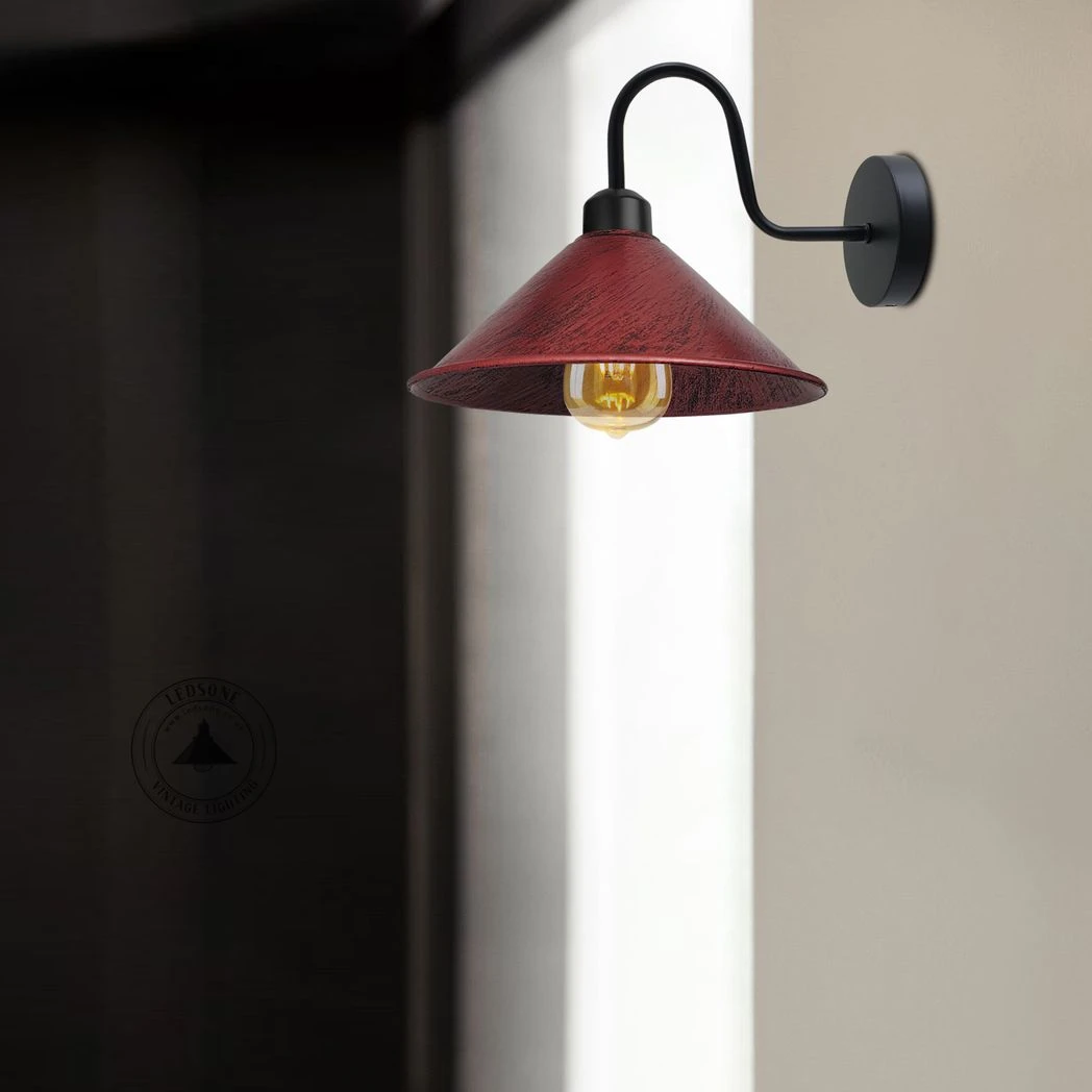 Un-branded Rustic Red Wall Light Fixture Cone Shade Swan Neck - Wall Lights