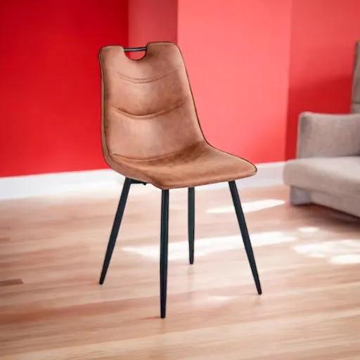 MSL BROWN FAUX LEATHER CHAIR BLACK METAL LEGS -