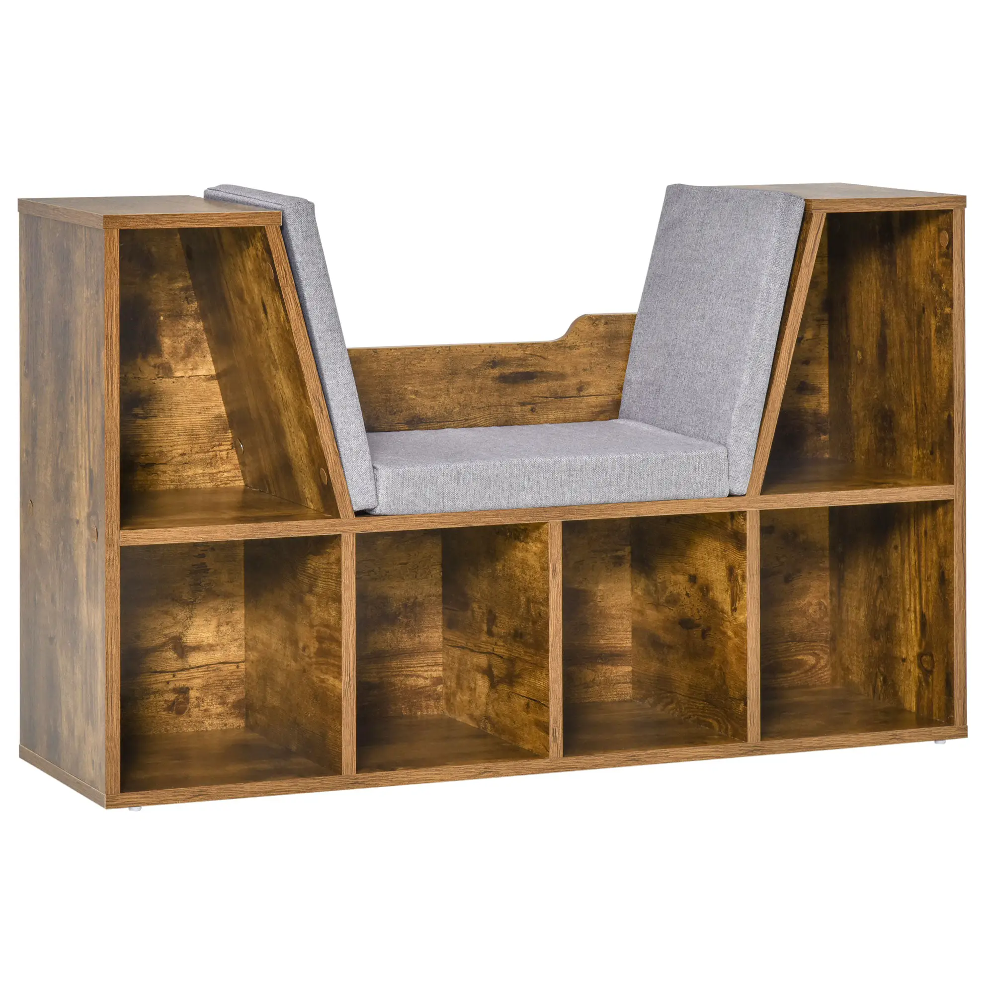 HOMCOM Bookcase Storage Reading Seat Unit Kids Adults Six Cubes Brown - Bookcase