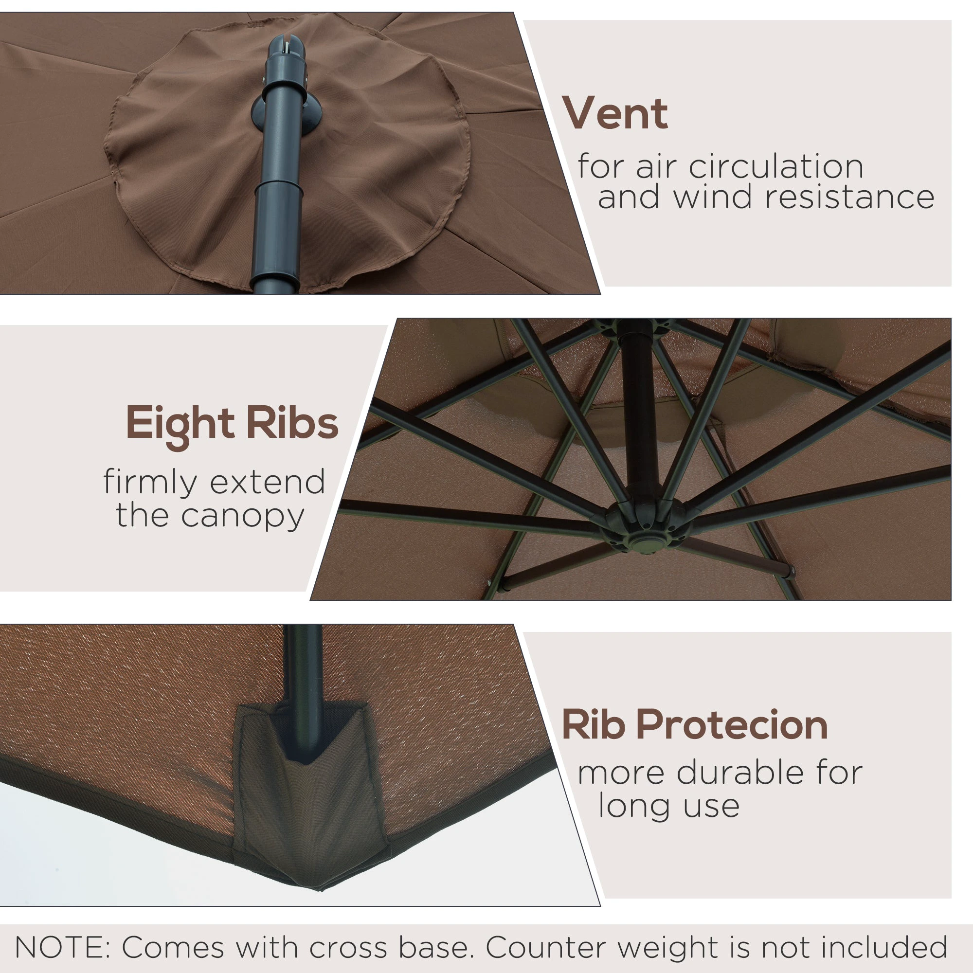 Outsunny 3m Garden Banana Parasol Cantilever Umbrella withCrank& Base by Outsunny