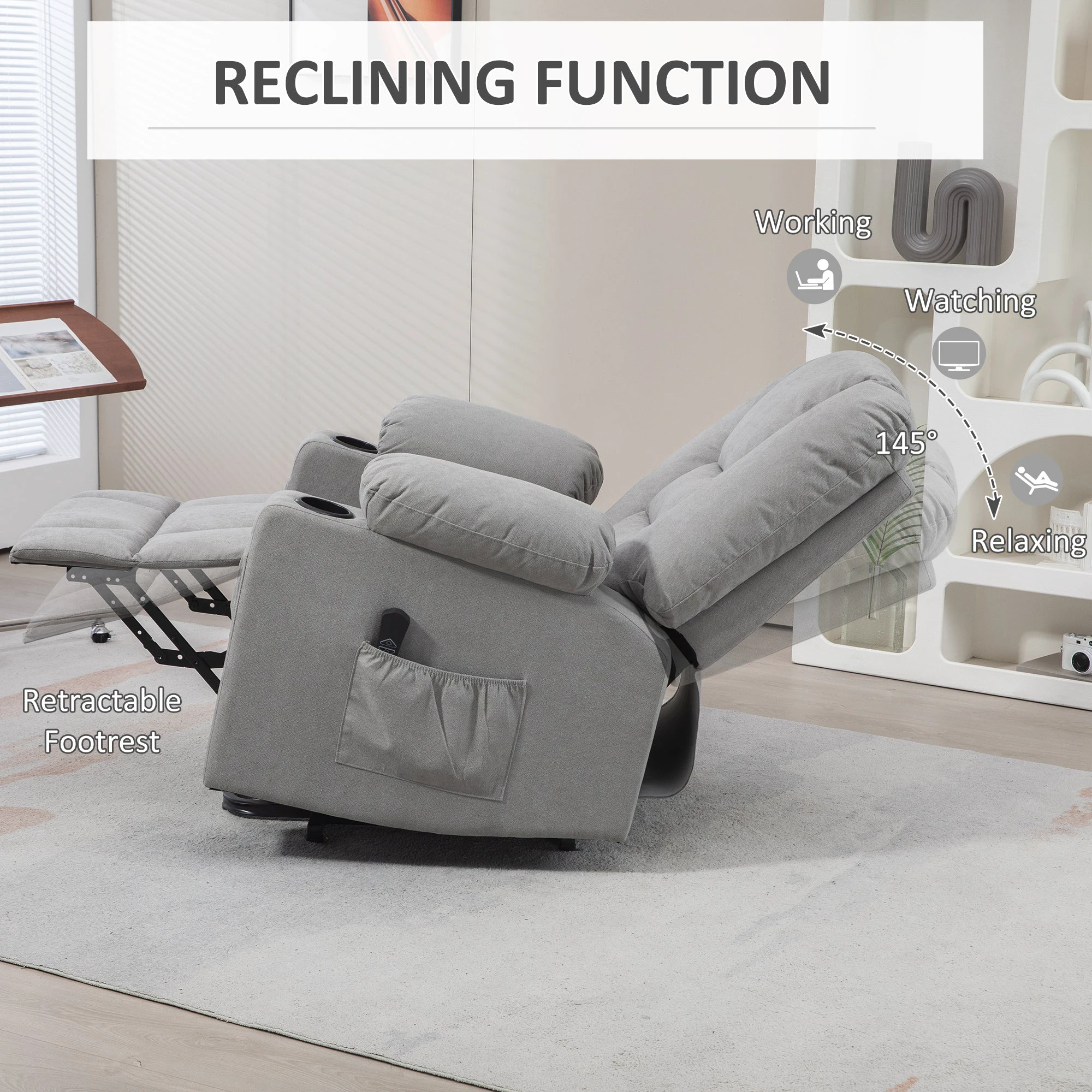HOMCOM Riser and Recliner Chair w/ Remote, Lift Chair for Elderly, Light Grey by HOMCOM