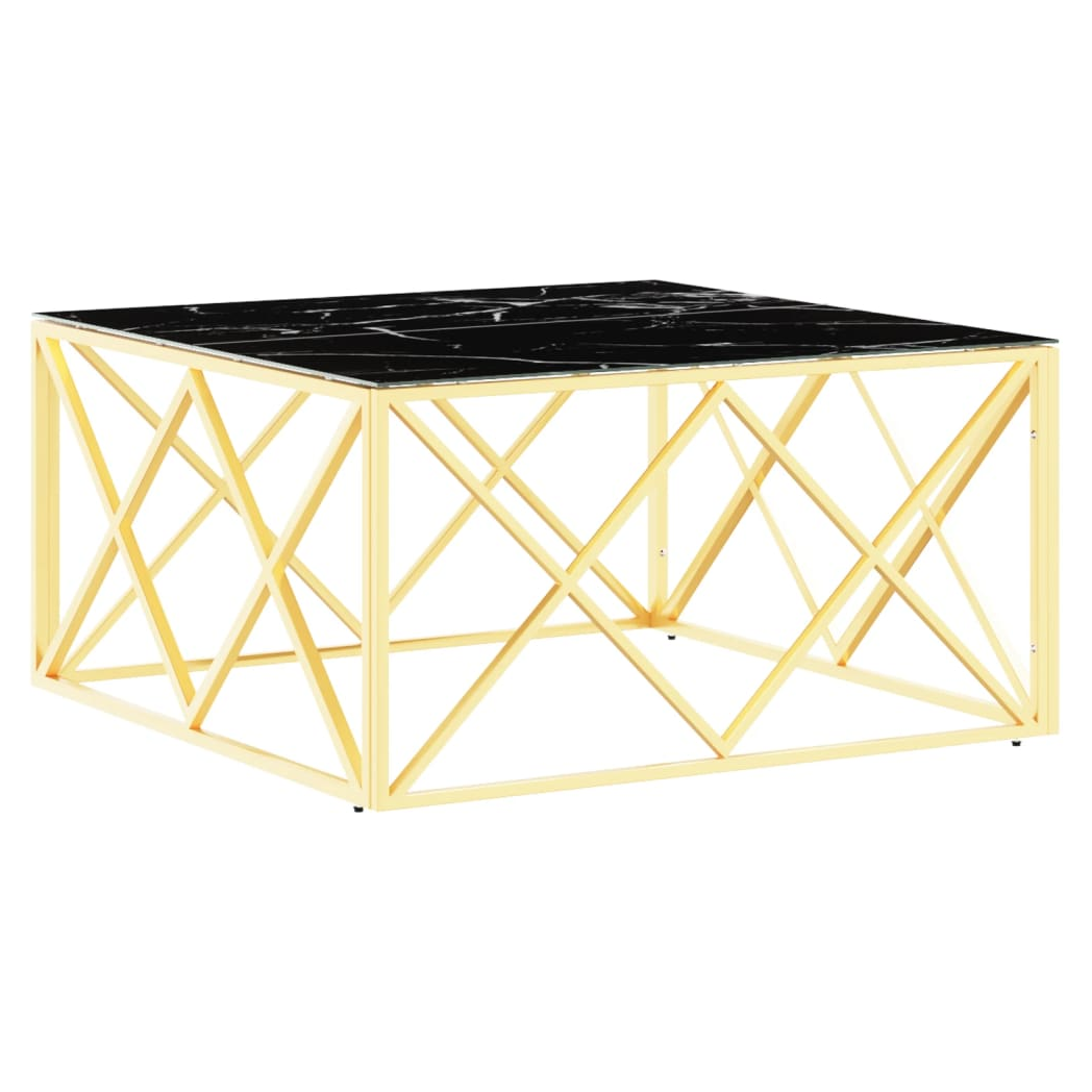vidaXL Coffee Table 80x80x40 cm Gold Stainless Steel Marble Pattern Glass Top Living Room by vidaXL