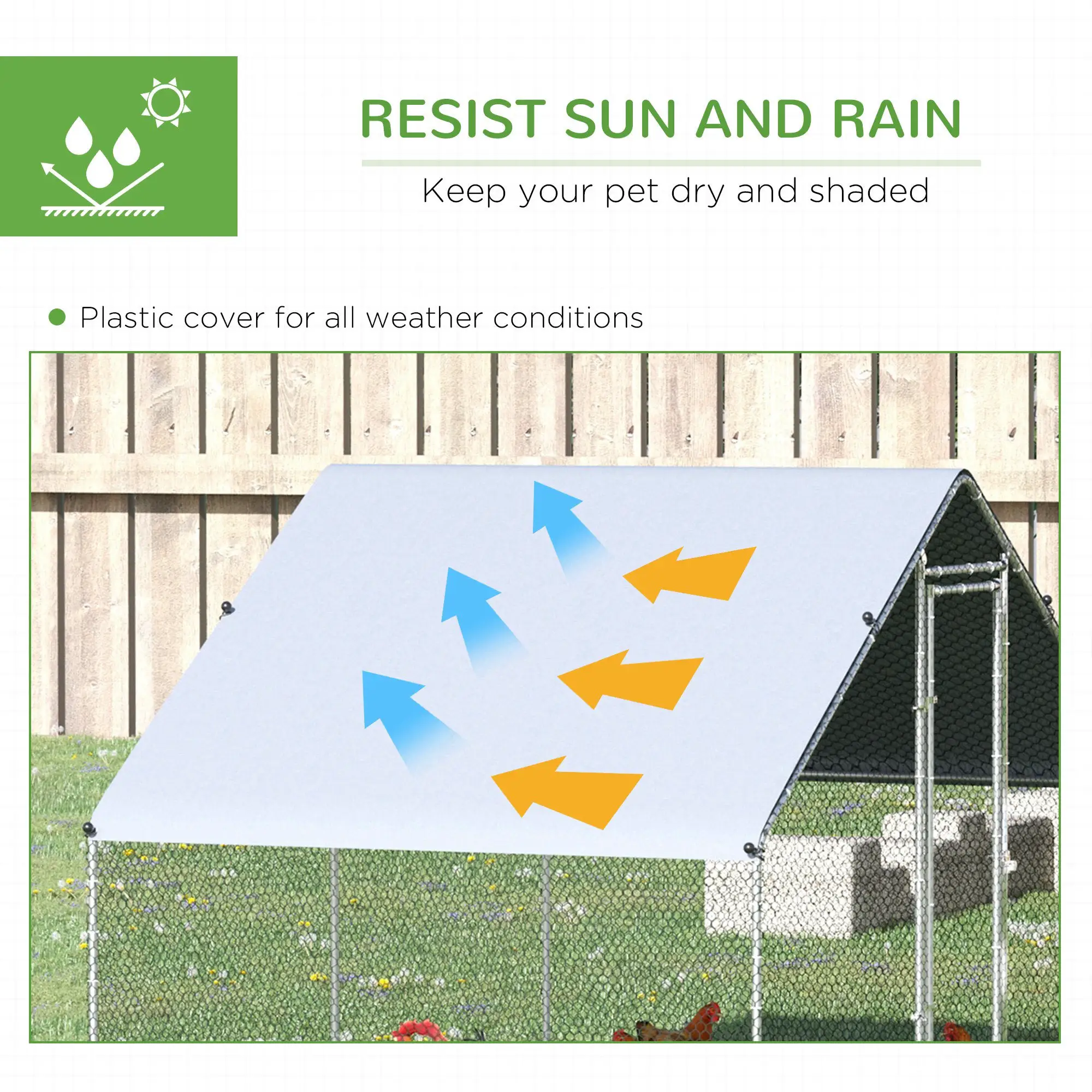 Pawhut Walk In Chicken Run Galvanized Chicken Coop Hen House w/ Water-Resist Cover - Chicken Coop