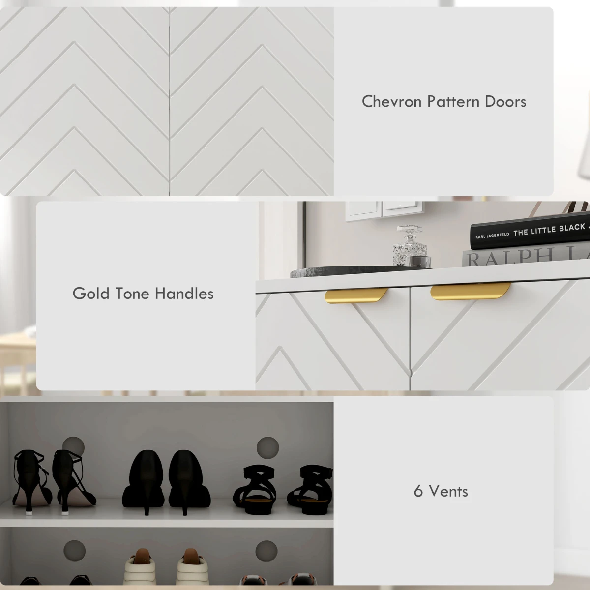 HOMCOM HOMCOM Shoe Cabinet 12-Pair Chevron Doors Home - Shoe Storage